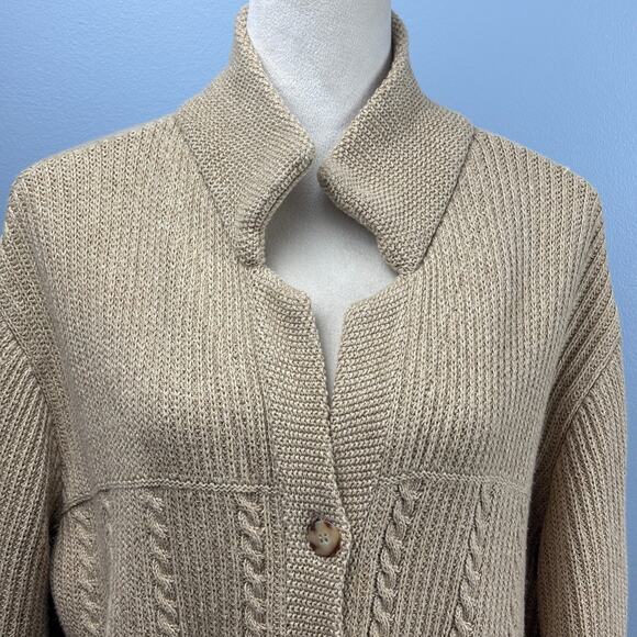 Liz Claiborne LizwearTan Chunky Knit Button Cardigan Sweater Coastal Grandma LG - Picture 6 of 8